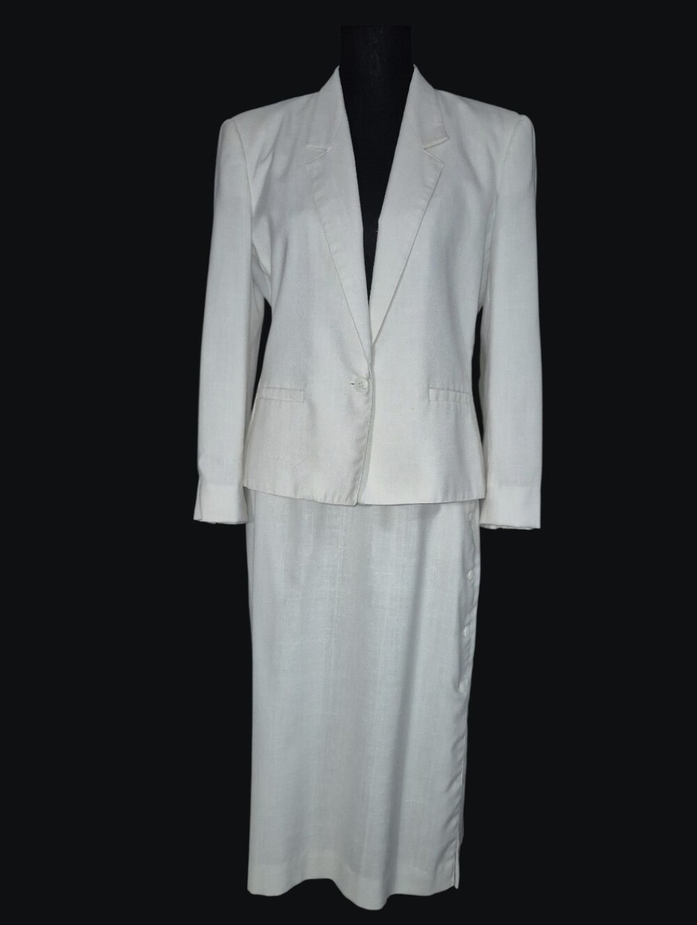Vintg Ashley Ryan White Two Piece Long Skirt Suit Blazer Notch Lapel Set Size 14